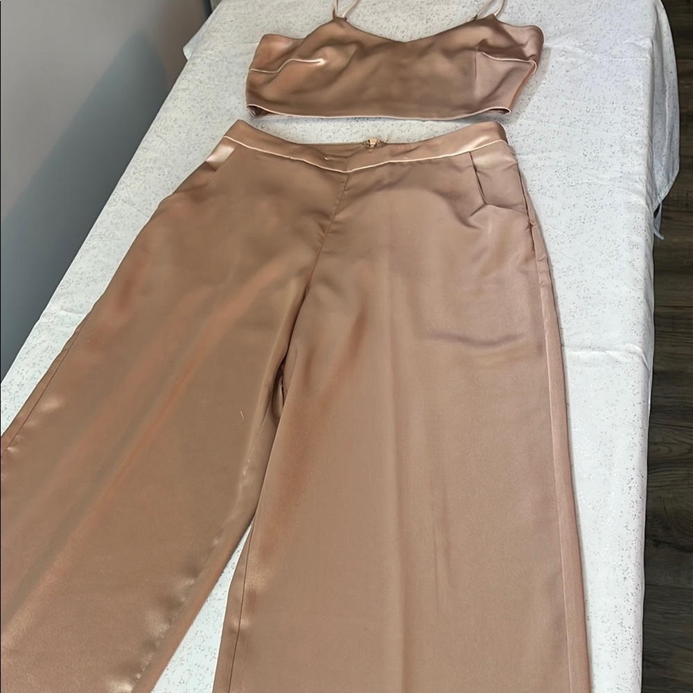 Satin Two-Piece Set in Beige